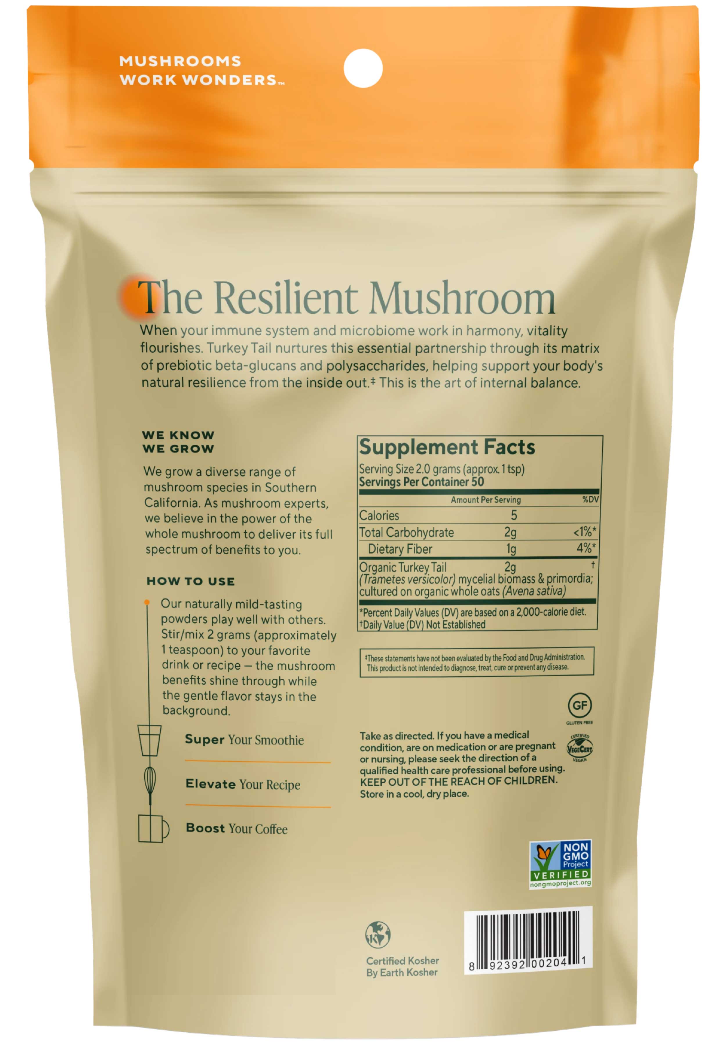 Om Mushroom Superfood Turkey Tail (Trametes Versicolor) Ingredients