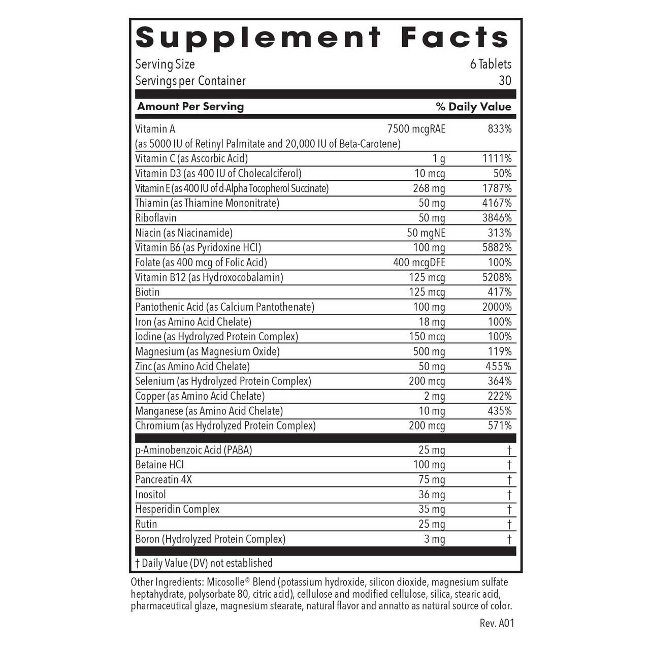 Optimox Androvite Men's Multivitamin Ingredients