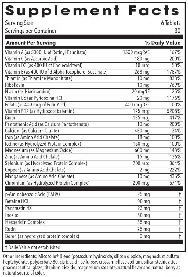 Optimox Gynovite Women's Multivitamin for Postmenopause Ingredients