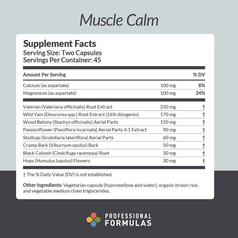 Professional Formulas Muscle Calm Ingredients