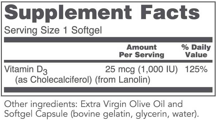 Protocol For Life Balance Vitamin D3 1,000 IU Ingredients