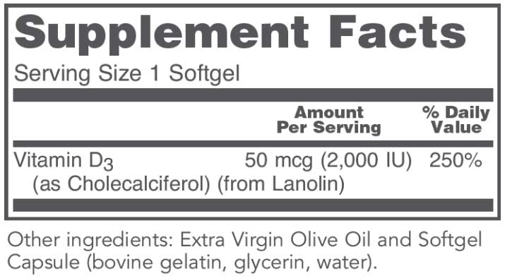 Protocol For Life Balance Vitamin D3 2,000 IU Ingredients