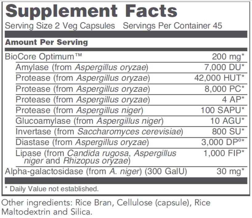 Protocol for Life Balance BioCore Enhanced Enzymes Ingredients 