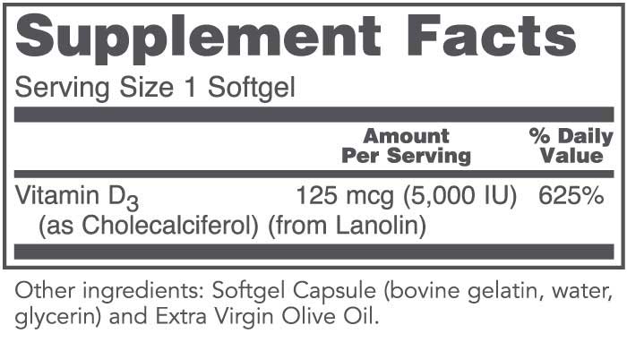 Protocol for Life Balance High Potency Vitamin D3 5,000 IU Ingredients