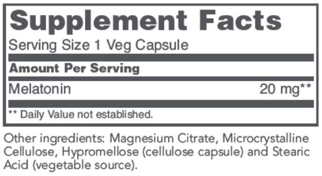 Protocol for Life Balance Melatonin 20 mg Maximum Strength Ingredients