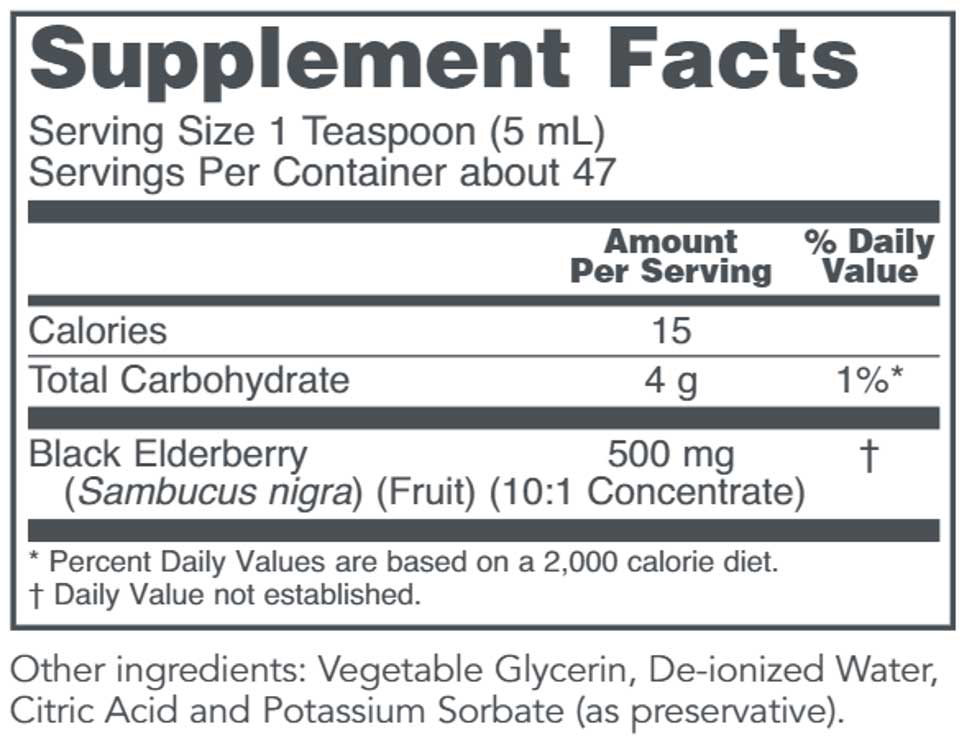 Protocol for Life Balance Sambucus Black Elderberry Liquid Ingredients