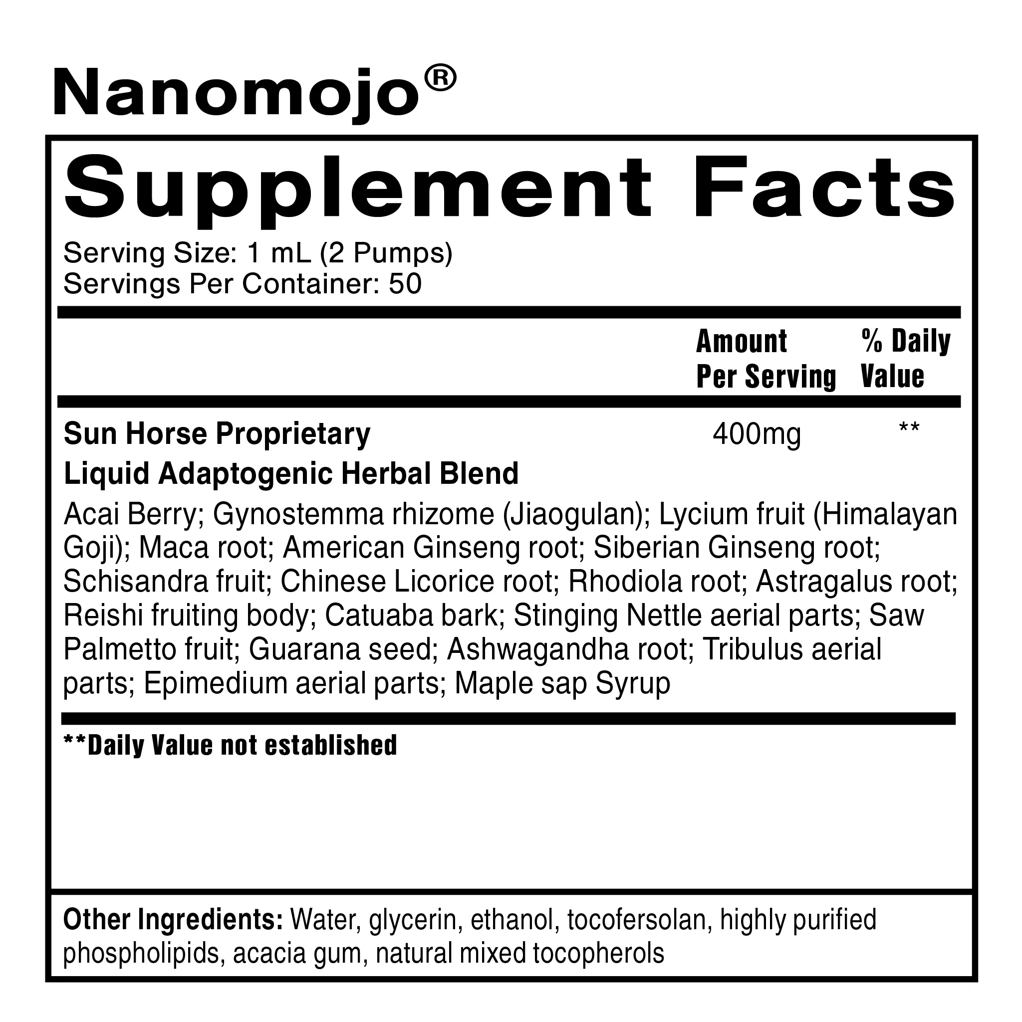 Quicksilver Scientific Dr. Shade's Nano Mojo Ingredients