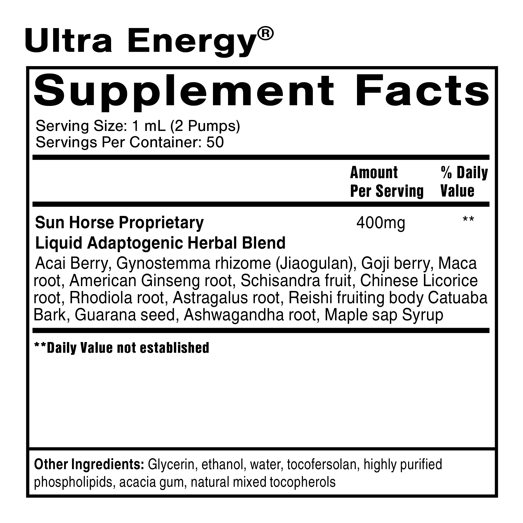Quicksilver Scientific Dr. Shade's Ultra Energy Ingredients