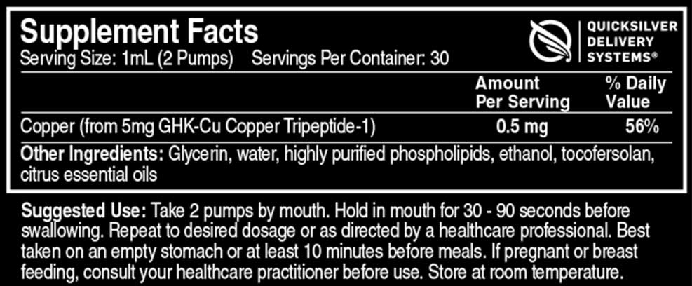 Quicksilver Scientific Liposomal Copper GHK Ingredients