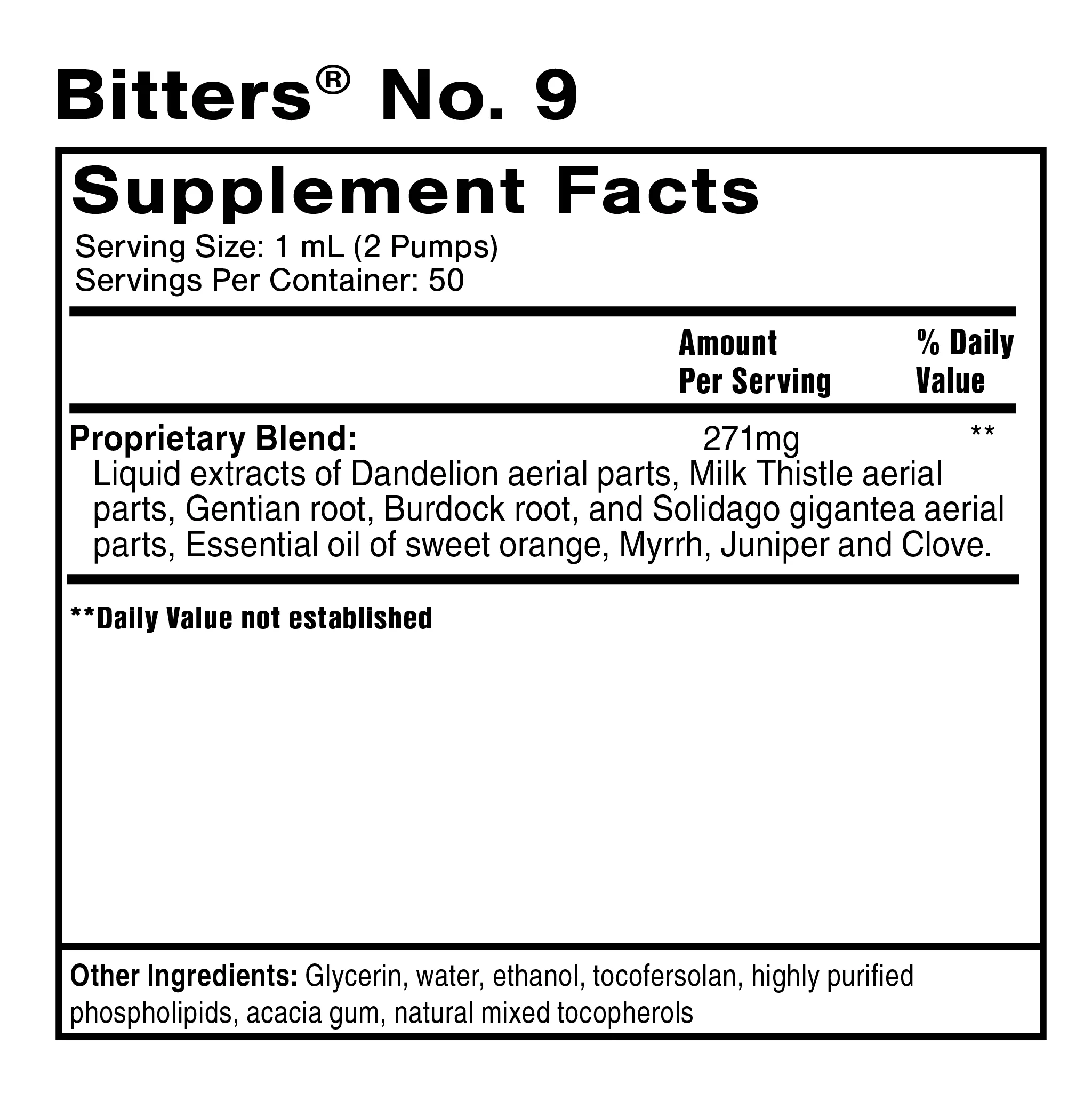 Quicksilver Scientific Liposomal Dr. Shade’s Bitters No.9 Ingredients