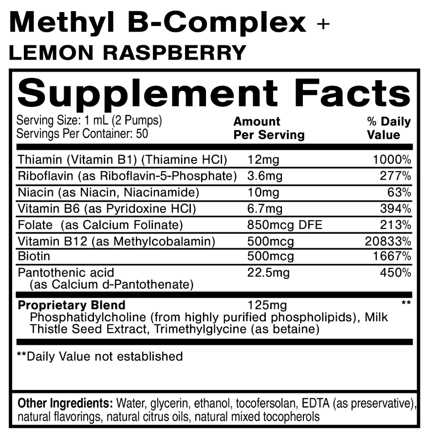 Quicksilver Scientific Liposomal Methyl B-Complex + Lemon Raspberry Ingredients