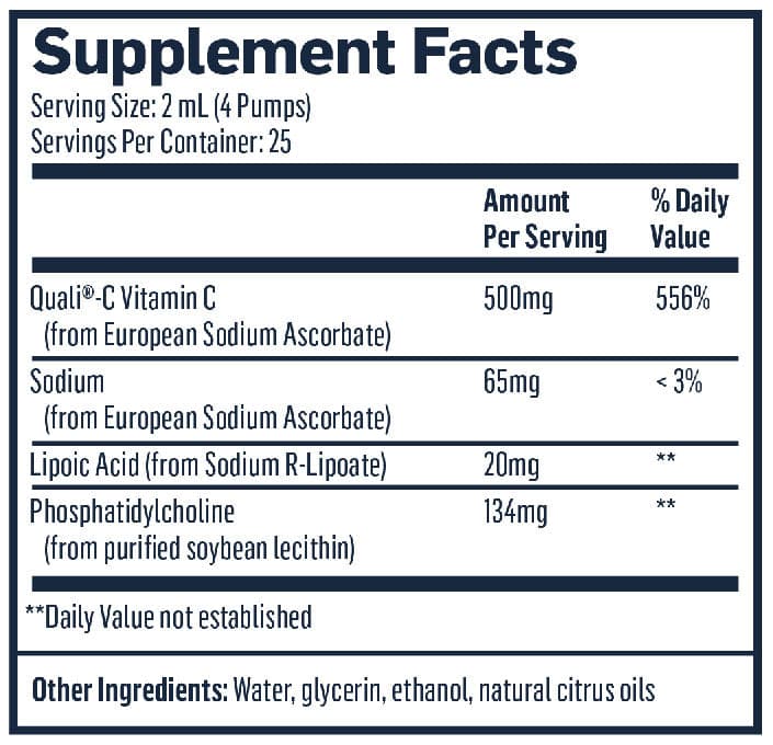 Quicksilver Scientific Liposomal Vitamin C with R-Lipoic Acid Ingredients