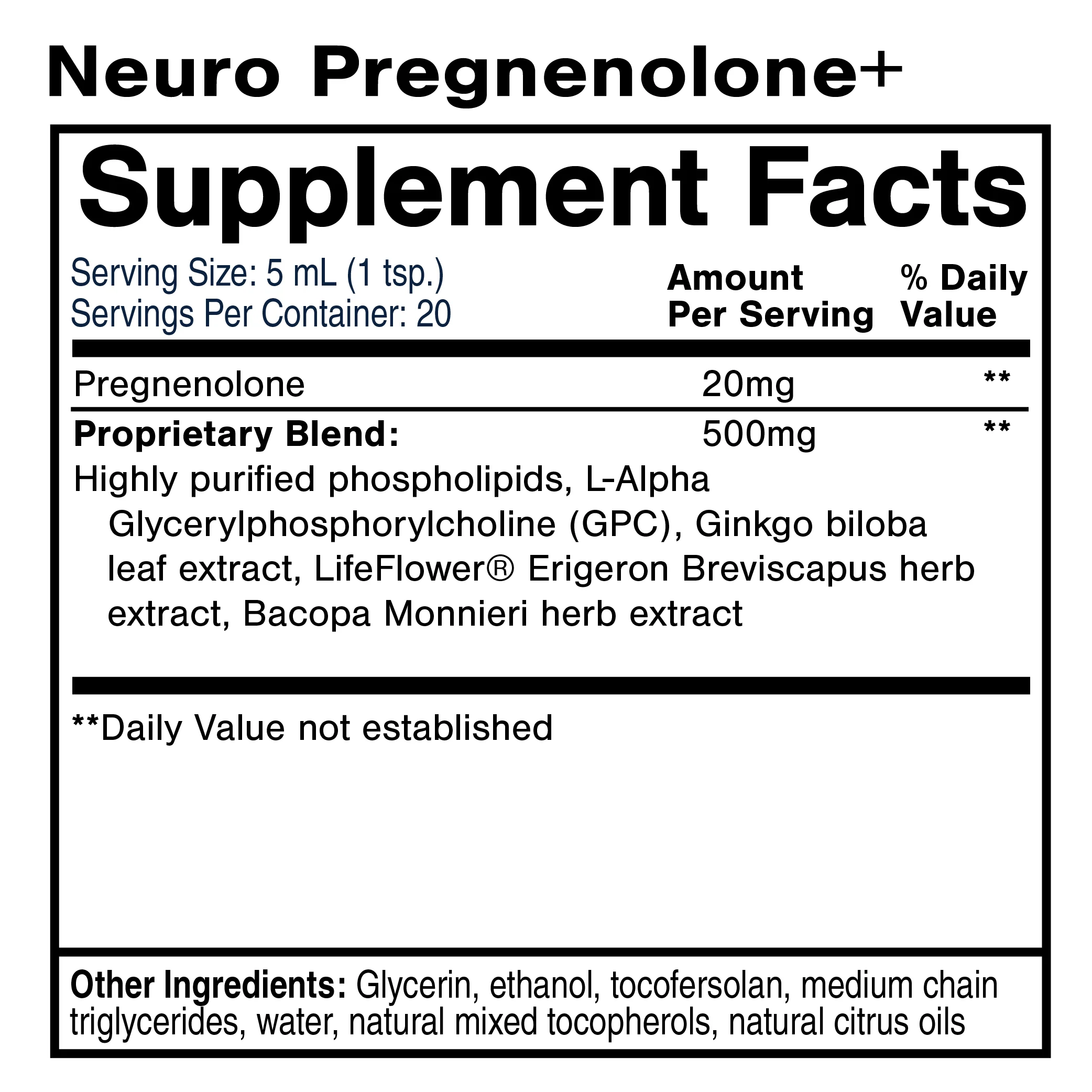 Quicksilver Scientific Nanoformulated Neuro Pregnenolone+ Ingredients