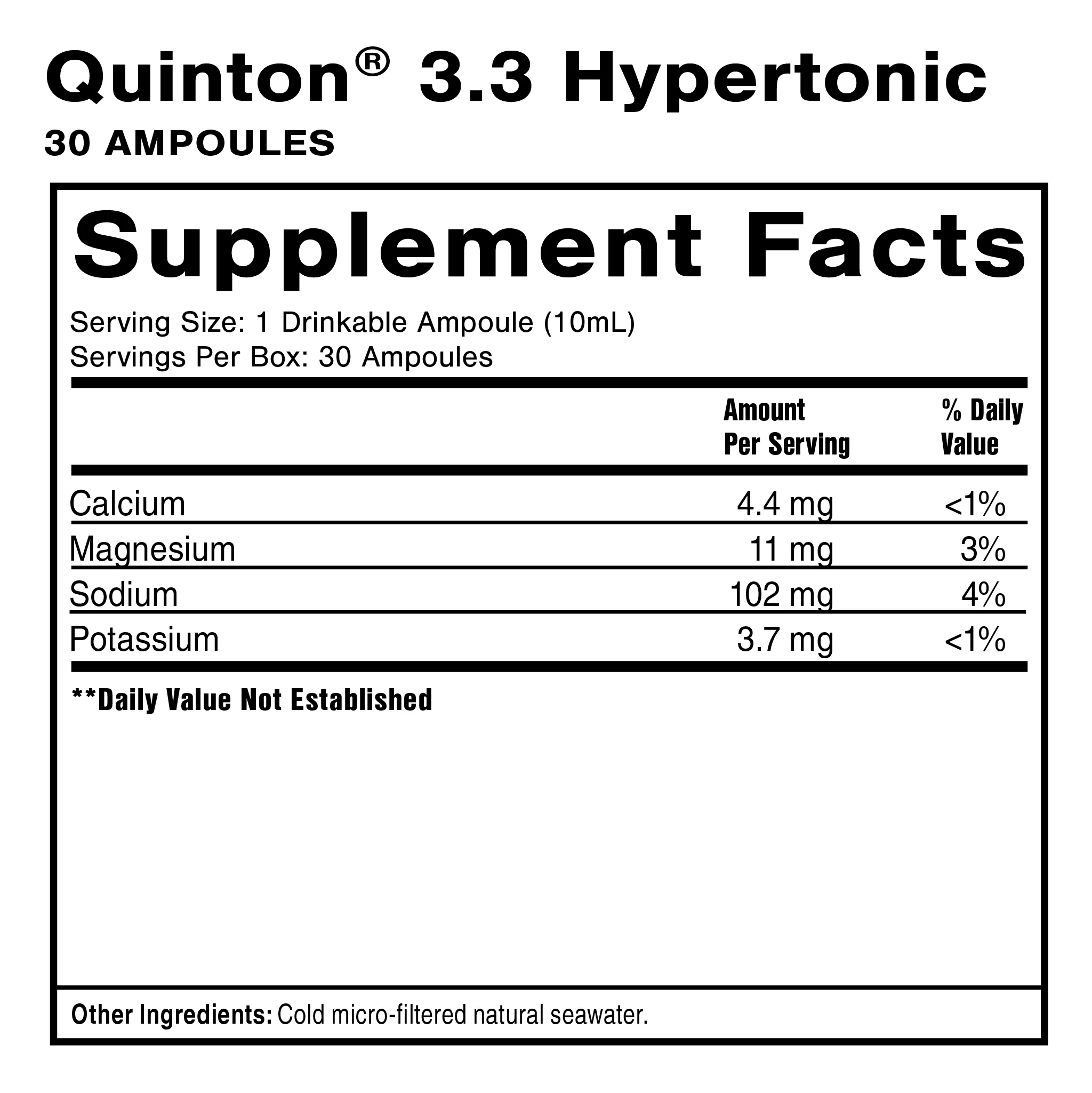 Quicksilver Scientific Original Quinton Hypertonic 30 Amps Ingredients