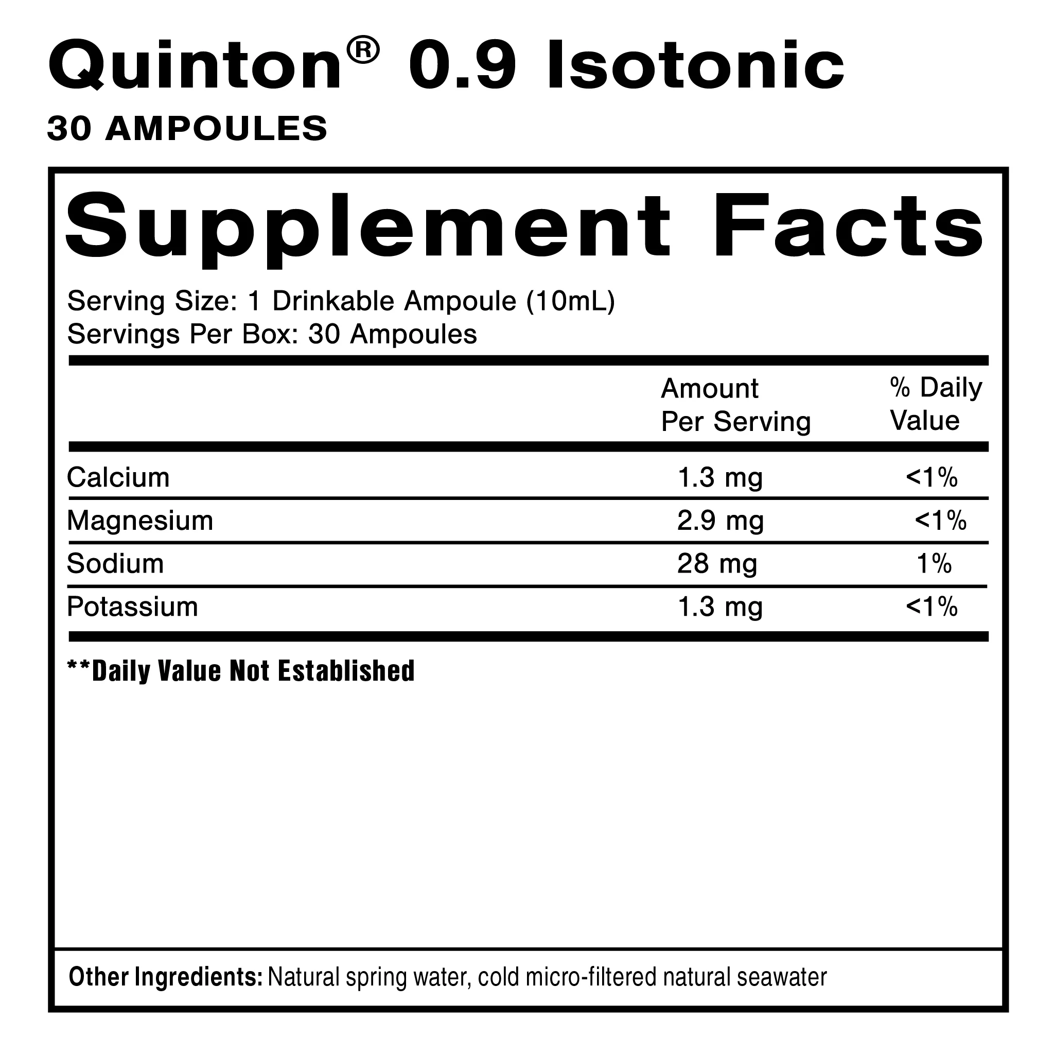 Quicksilver Scientific Original Quinton Isotonic 30 Amps Ingredients