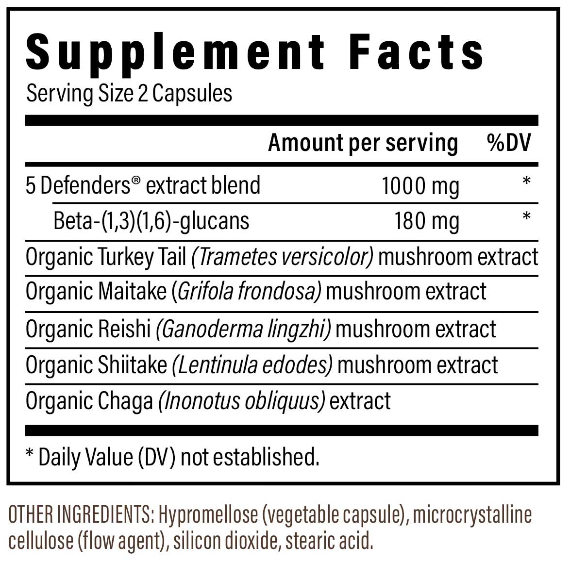 Real Mushrooms 5 Defenders Capsules Ingredients
