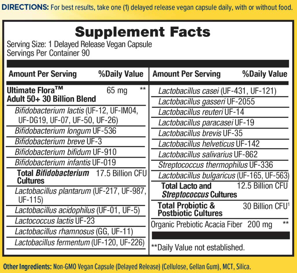 Renew Life Adult 50+ Ultimate Flora Probiotic 30 Billion (Formerly Ultimate Flora) Ingredients