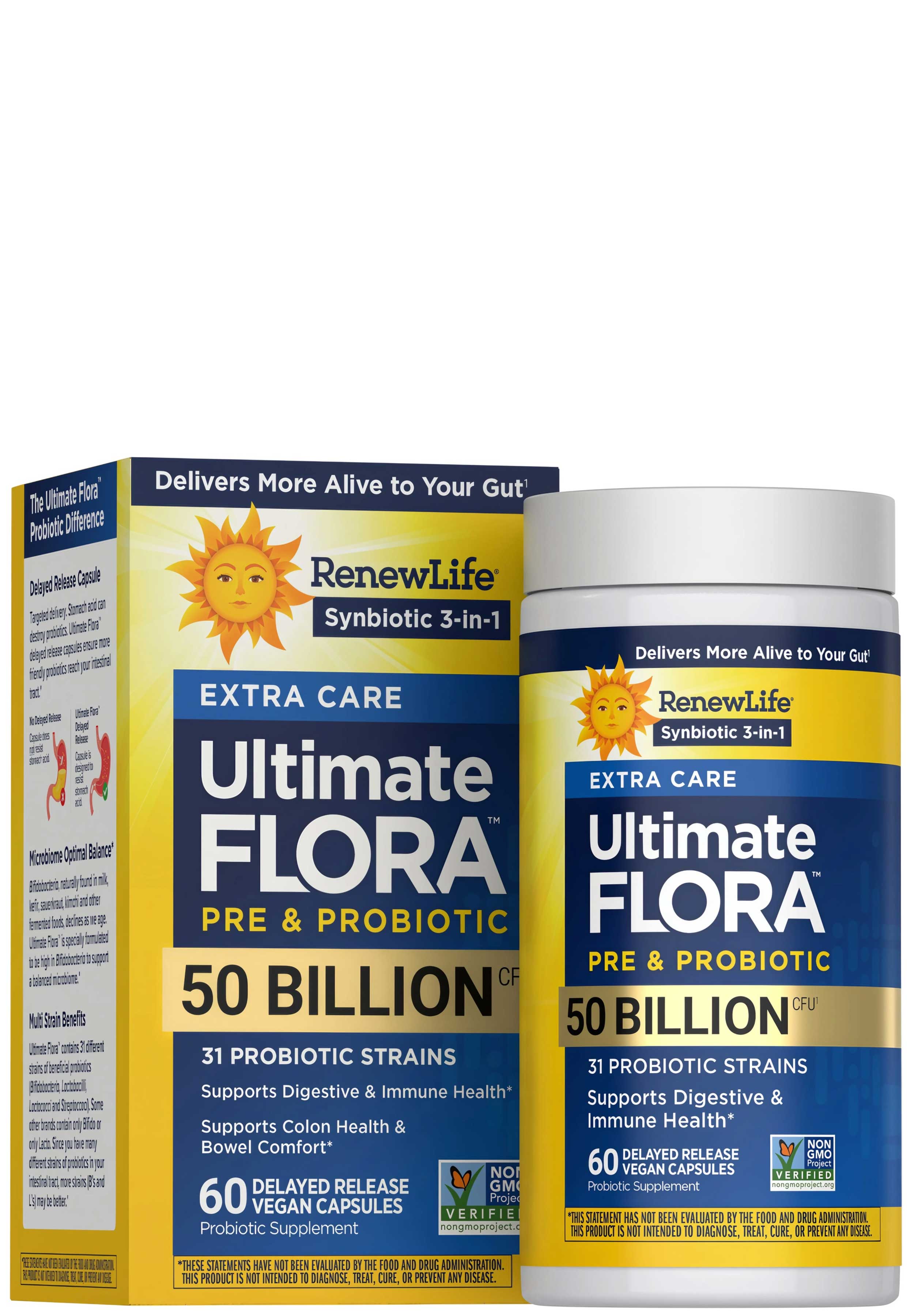 Renew Life Extra Care Ultimate Flora Pre & Probiotic 50 Billion CFU (Formerly Extra Care Digestive Probiotic)