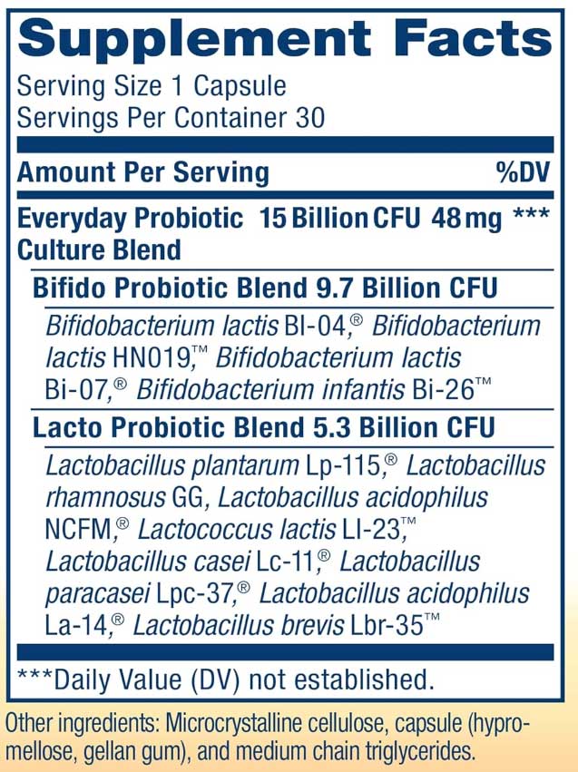 Renew Life Ultimate Flora Everyday Probiotic 15 Billion CFU Ingredients