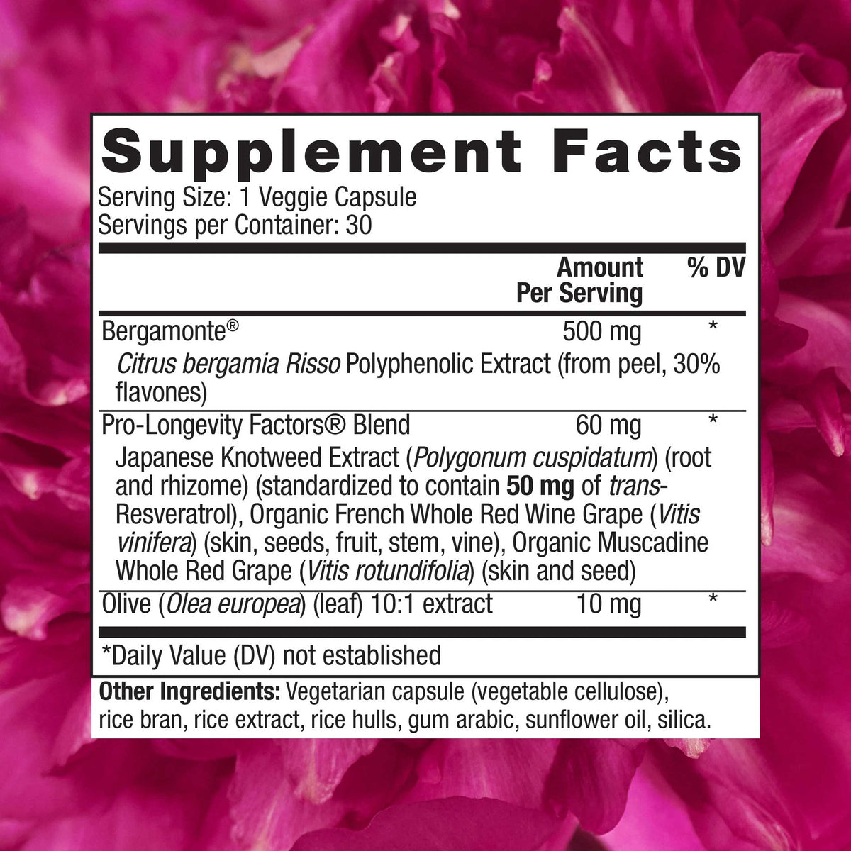 Reserveage Nutrition Bergamot Cholesterol Support with Trans-Resveratrol Ingredients