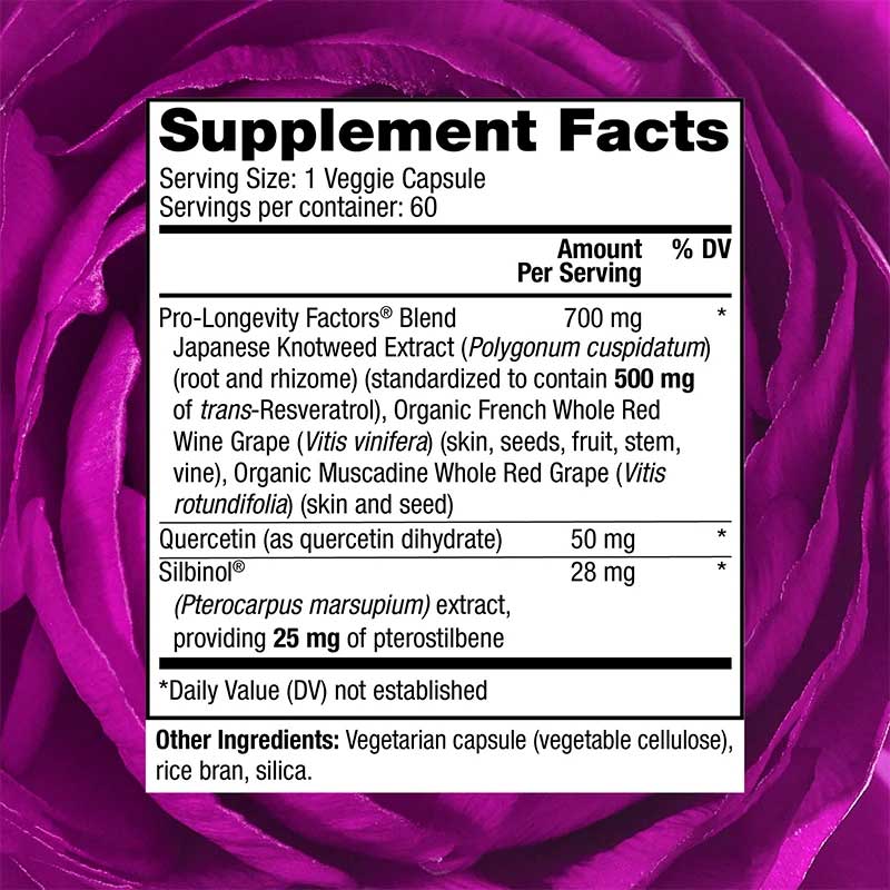 Reserveage Nutrition Resveratrol With Pterostilbene 500 mg Ingredients