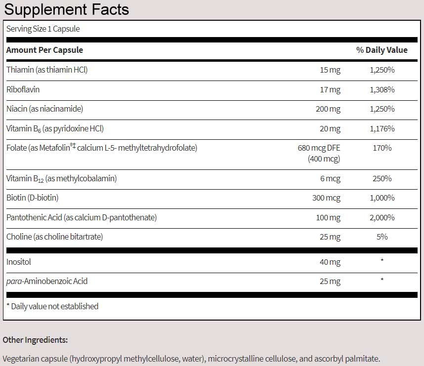 SFI HEALTH (Klaire Labs) B Complex Plus Ingredients