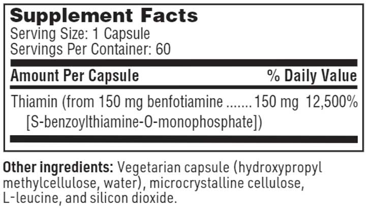 SFI HEALTH (Klaire Labs) Benfotiamine Ingredients 