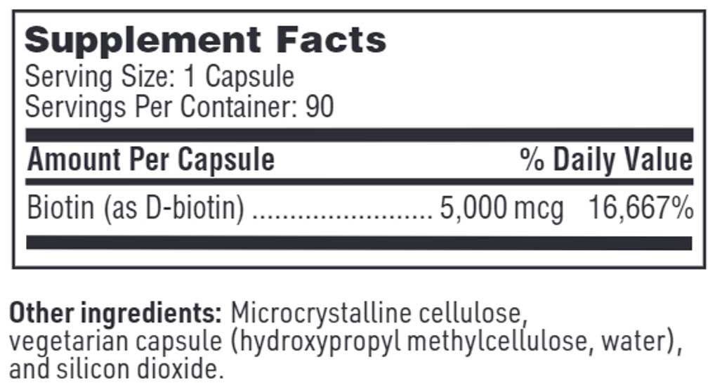 SFI HEALTH (Klaire Labs) Biotin 5,000 mcg Ingredients