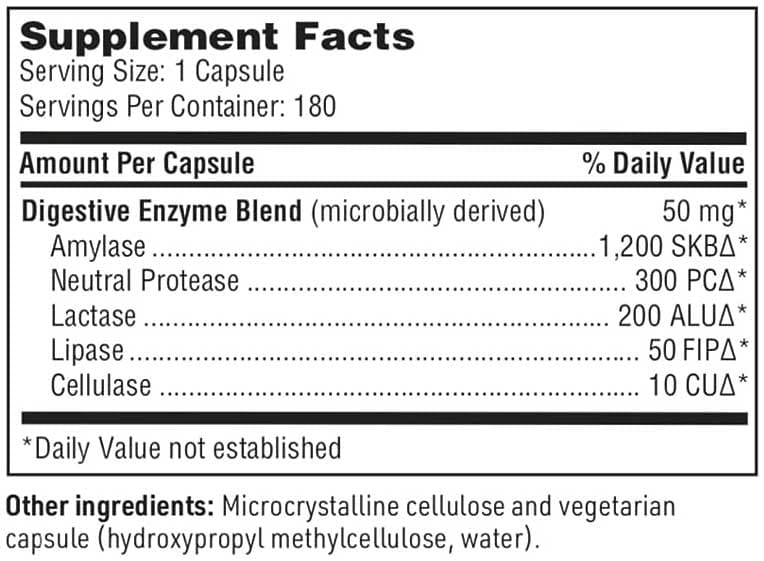 SFI HEALTH (Klaire Labs) Digestive Enzymes Ingredients