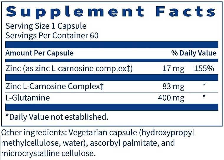 SFI HEALTH (Klaire Labs) EndoZin Ingredients