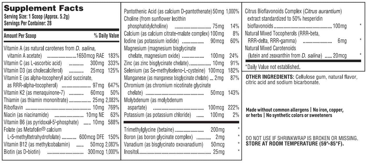 SFI HEALTH (Klaire Labs) Equazen Vitaspectrum Ingredients