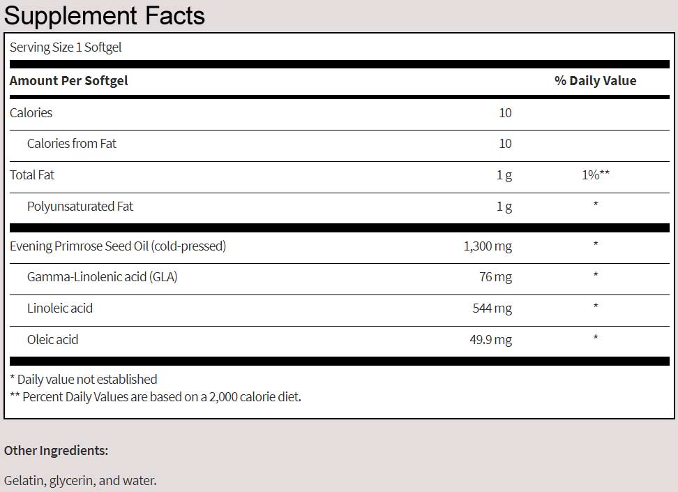 SFI HEALTH (Klaire Labs) Evening Primrose Oil Ingredients