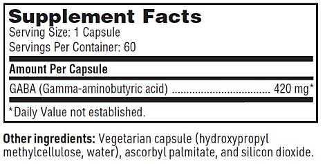 SFI HEALTH (Klaire Labs) Gaba Ingredients