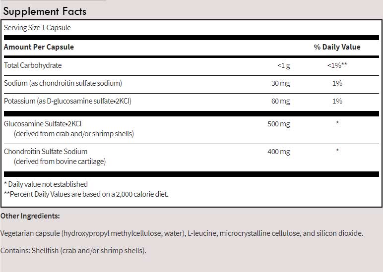 SFI HEALTH (Klaire Labs) Glucosamine/Chondroitin Ingredients