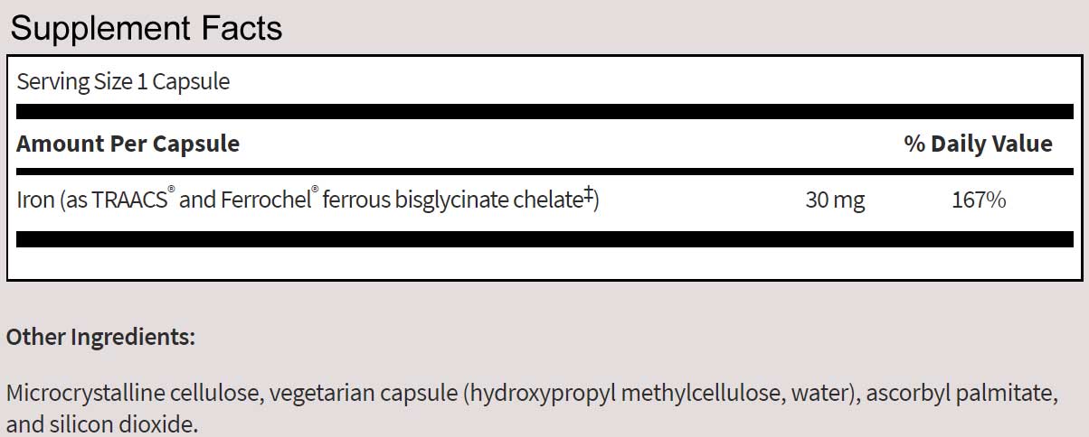 SFI HEALTH (Klaire Labs) Iron Chelate Ingredients