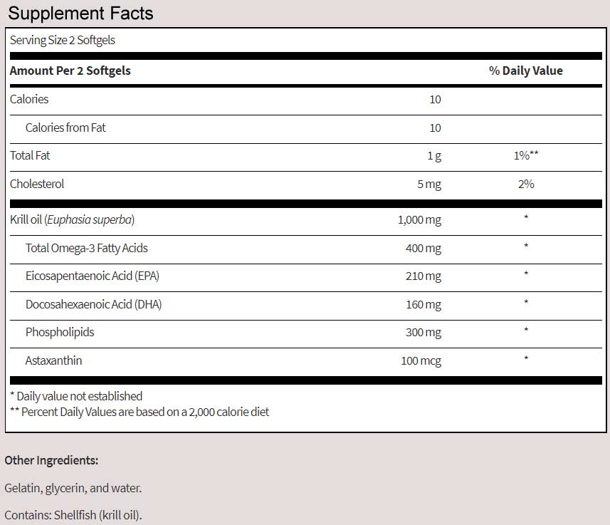 SFI HEALTH (Klaire Labs) Krill Oil Ingredients