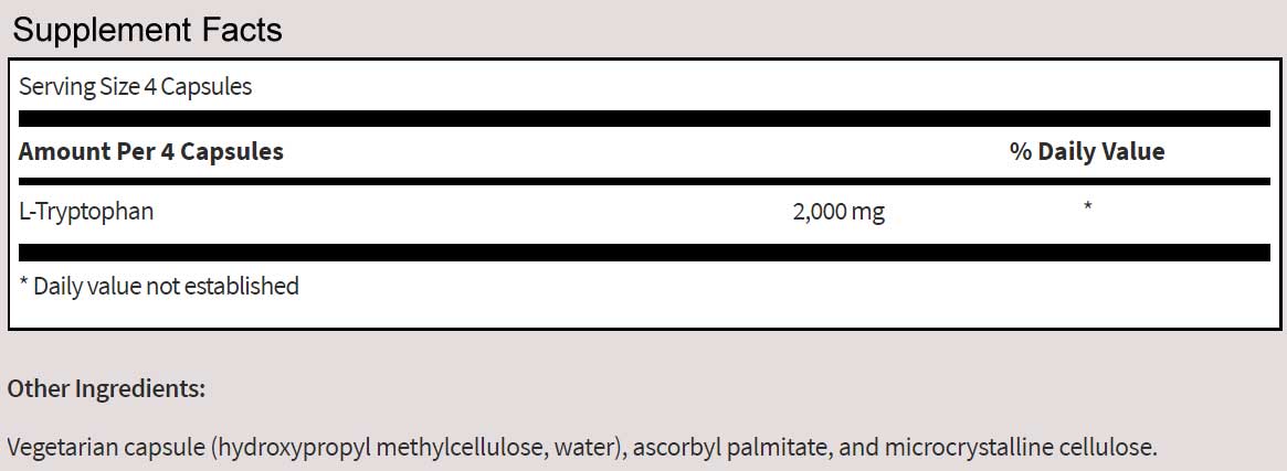 SFI HEALTH (Klaire Labs) L-Tryptophan Ingredients