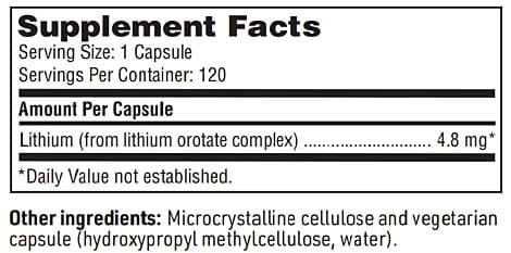 SFI HEALTH (Klaire Labs) Lithium Orotate Ingredients