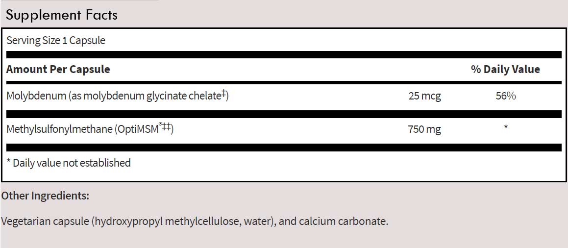 SFI HEALTH (Klaire Labs) MSM 750 Ingredients