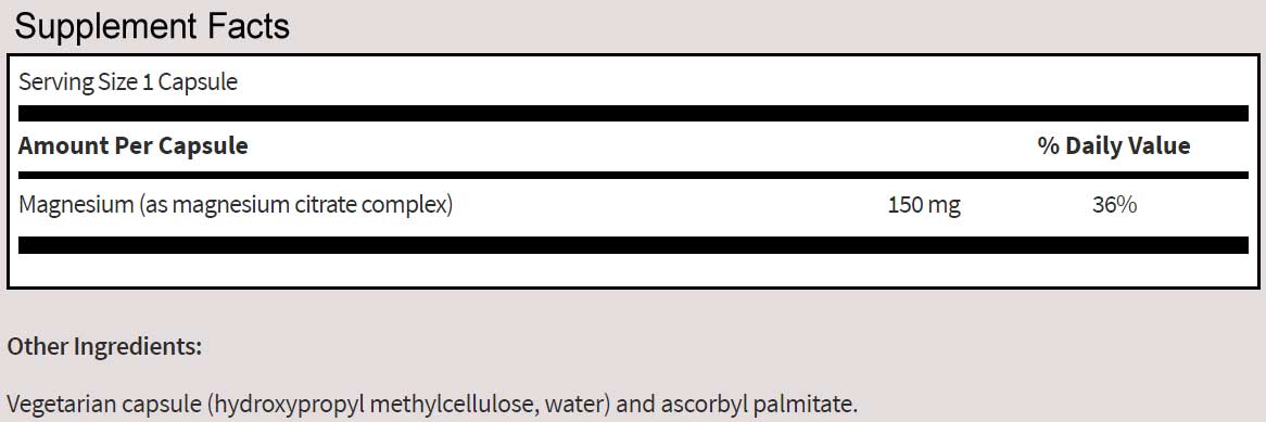 SFI HEALTH (Klaire Labs) Magnesium Citrate Ingredients