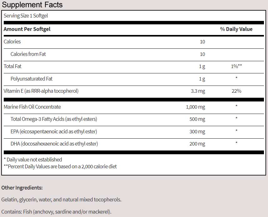 SFI HEALTH (Klaire Labs) Marine Fish Oil Ingredients