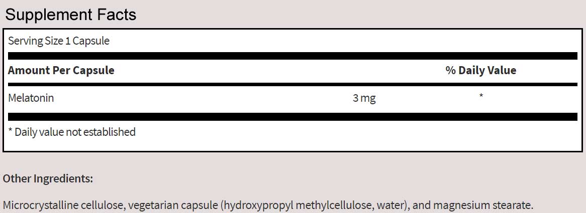 SFI HEALTH (Klaire Labs) Melatonin 3 mg Ingredients