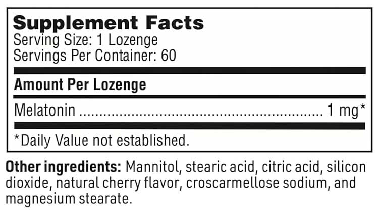SFI HEALTH (Klaire Labs) Melatonin Lozenge Formula 1 mg Ingredients