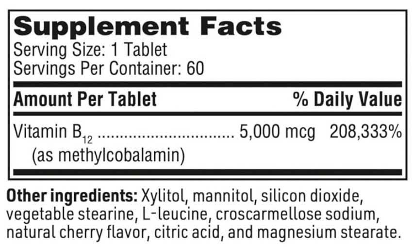 SFI HEALTH (Klaire Labs) Methylcobalamin Ingredients