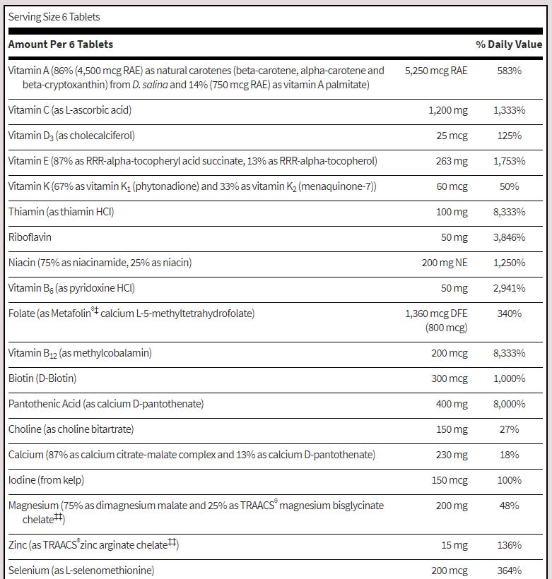 SFI HEALTH (Klaire Labs) MultiThera 1 (Iron Free) Ingredients