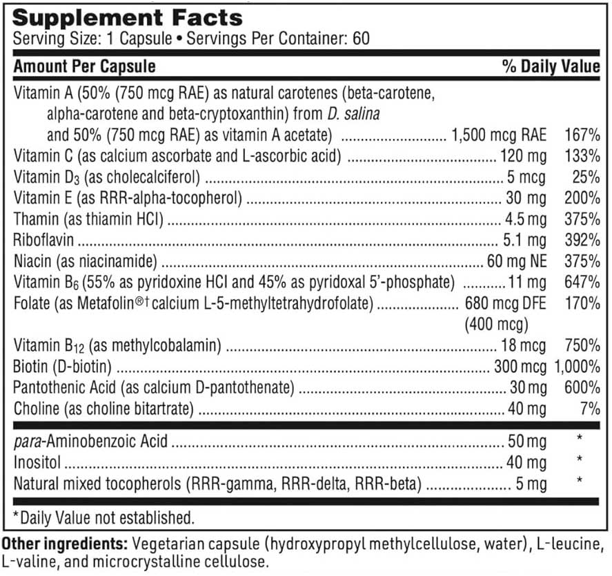 SFI HEALTH (Klaire Labs) Multi-Vitamin Complex Ingredients