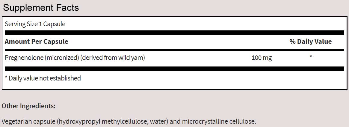 SFI HEALTH (Klaire Labs) Pregnenolone 100 mg Ingredients