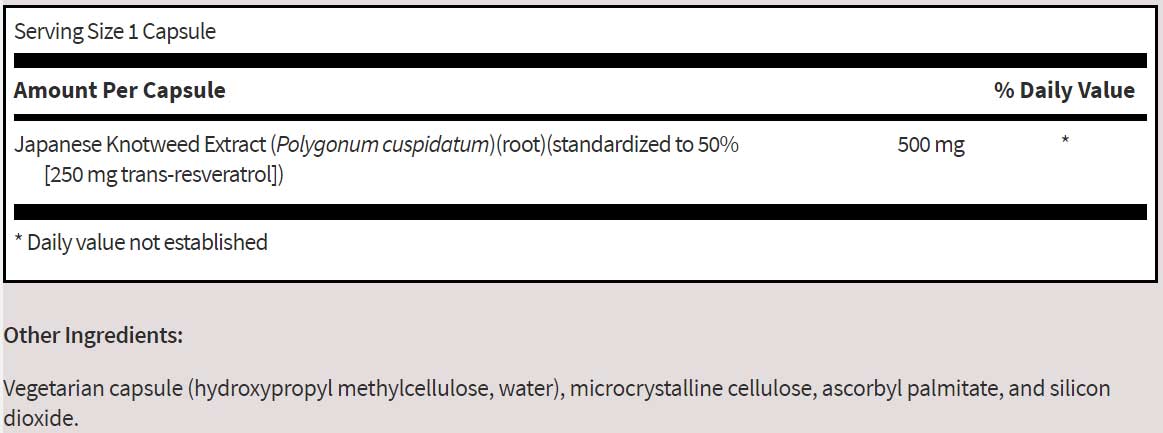 SFI HEALTH (Klaire Labs) Resveragen Ingredients