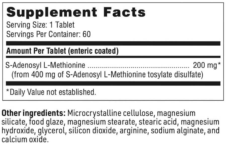 SFI HEALTH (Klaire Labs) SAMe 200 Ingredients 