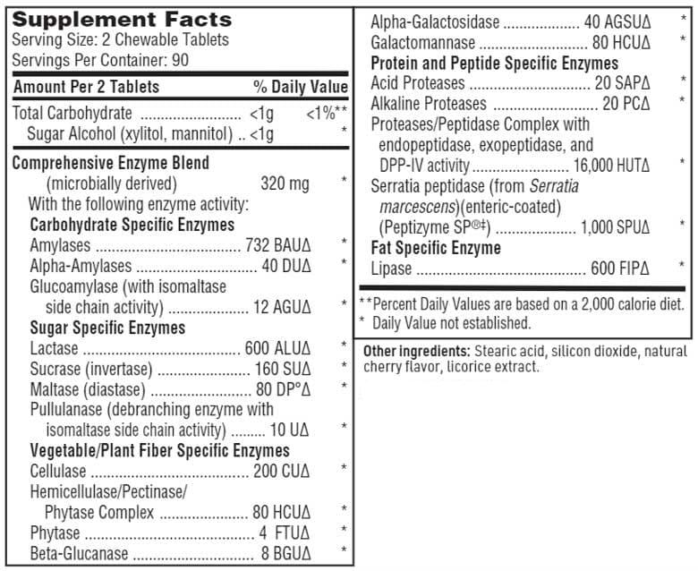 SFI HEALTH (Klaire Labs) Ther-Biotic Vital-Zymes Chewable Ingredients
